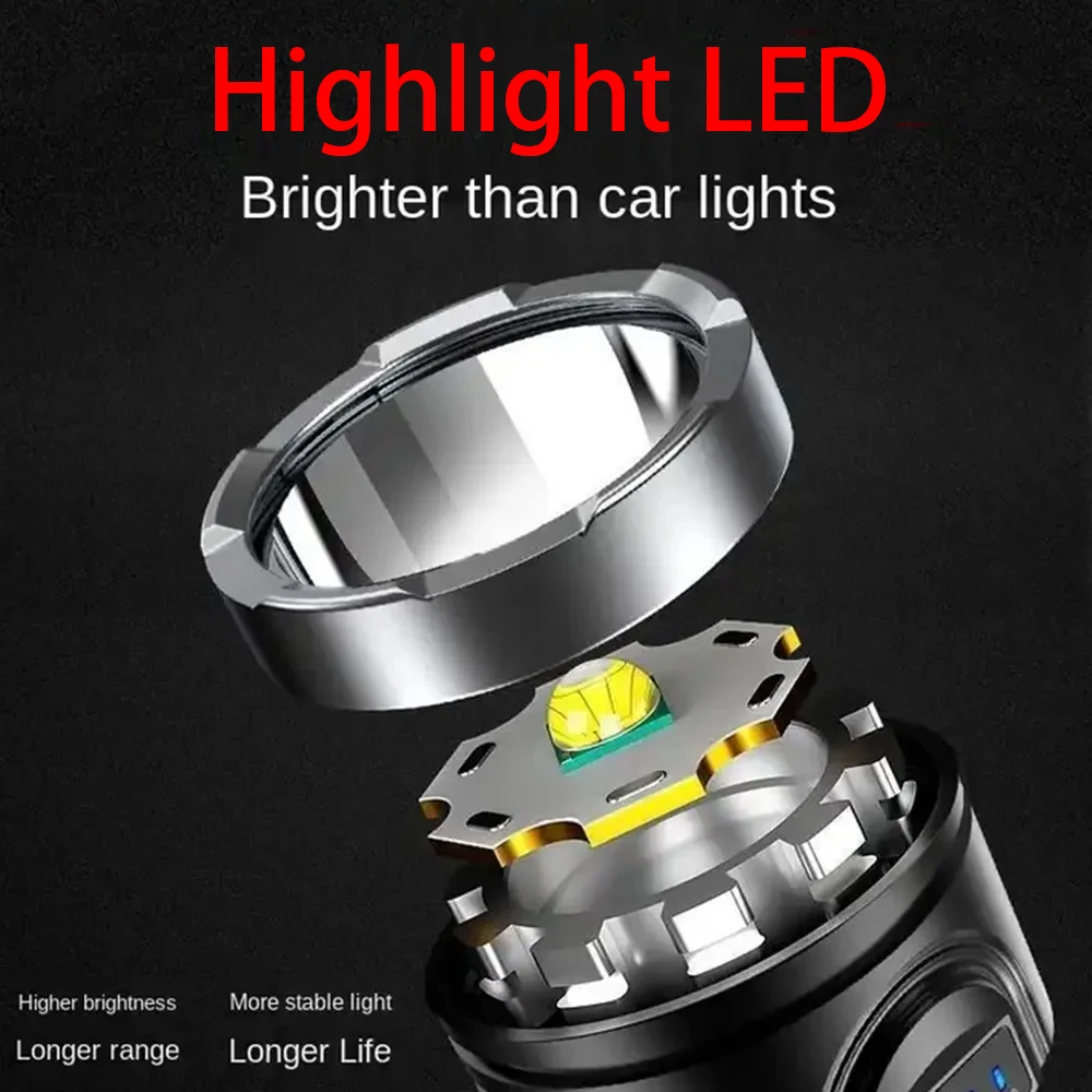 Powerful LED Flashlight With COB Light Waterproof Tactical Torch USB Rechargeable Lantern 4 Modes Lamp For Outdoor Camping