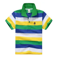 Kids Cotton Breathable Tops Summer Boys Girls Polo Shirts Short Sleeve Lapel Clothes Outwear Stripe Shirt School Uniform