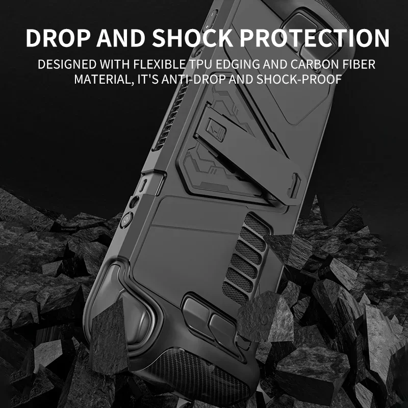 2023 Protective Case Cover for Steam Deck with Kickstand TPU Shockproof Case Cover Tempered Film with Rocker Caps for Steam Deck