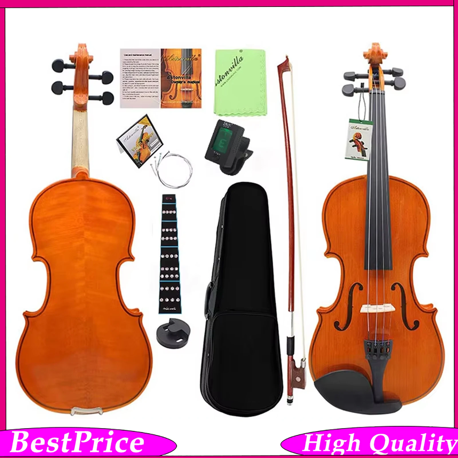 Professional Acoustic Violin Set 1/2 1/4 1/8 3/4 4/4 Full Size Fiddle with Case & Bow for Beginners, Kids & Adults