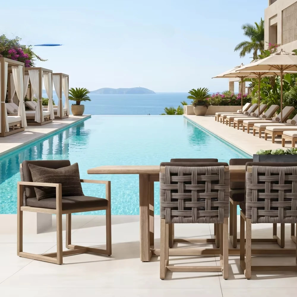 Modern Outside Plastic Wood Furniture Outdoor Table And Chair Set Luxury Outdoor Patio Aluminum Outdoor Furniture Sets