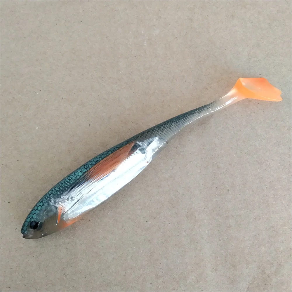 Swolfy 4 Stück 12 cm 9,9 g weicher Köder, Swimbait, Paddelschwanz, weicher Kunststoffköder, Shad-Köder, Regenbogenfarben, Pailletten-Swimbait, weicher Wurm