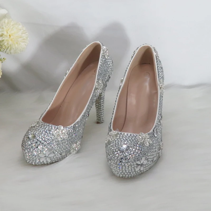 BaoYaFang Round Toe Bridal shoes Woman High Heel platform shoes Wedding Luxury High shoes Peep Toe Fashion Party shoes