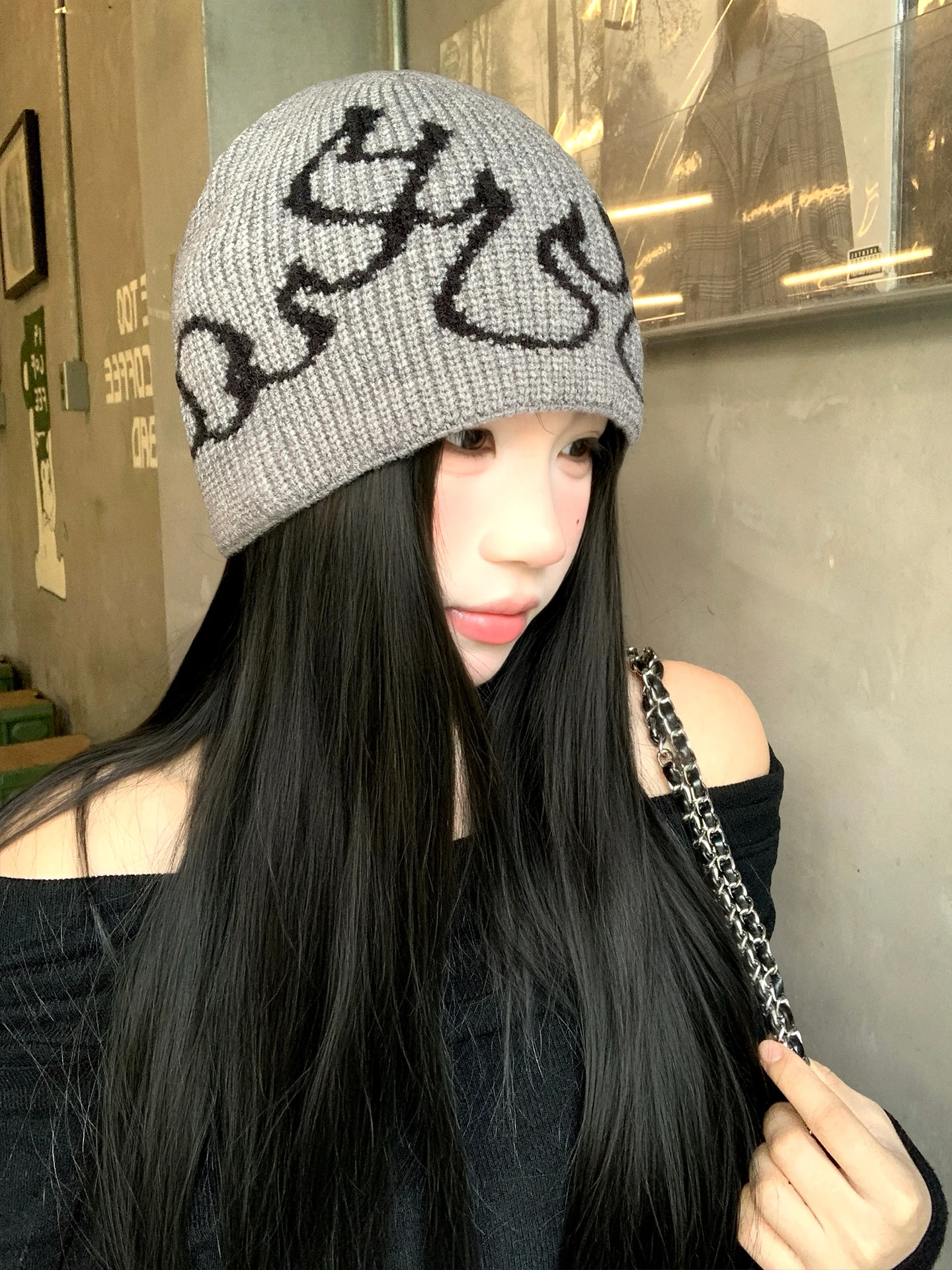 Loose Knitted Woolen Cap Women's Spring Autumn Fashionable Casual Hat Full Coverage Flame Pattern Design Unisex Foldable Hat