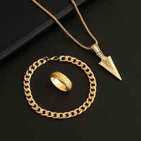 3pcs Set Arrow Jewelry Set Punk Hip Hop Chain Bracelet Ring Necklace for Women Men Cool Style Party Jewelry Gifts