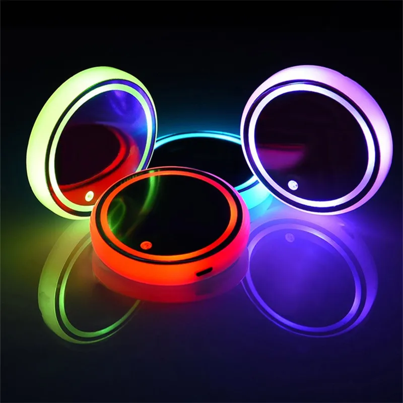 100Pcs Led Car Water Luminous Coaster Light RGB 7 Colorful USB Sensor Vibration Atmosphere Lamp Holder Car Decor Lighting