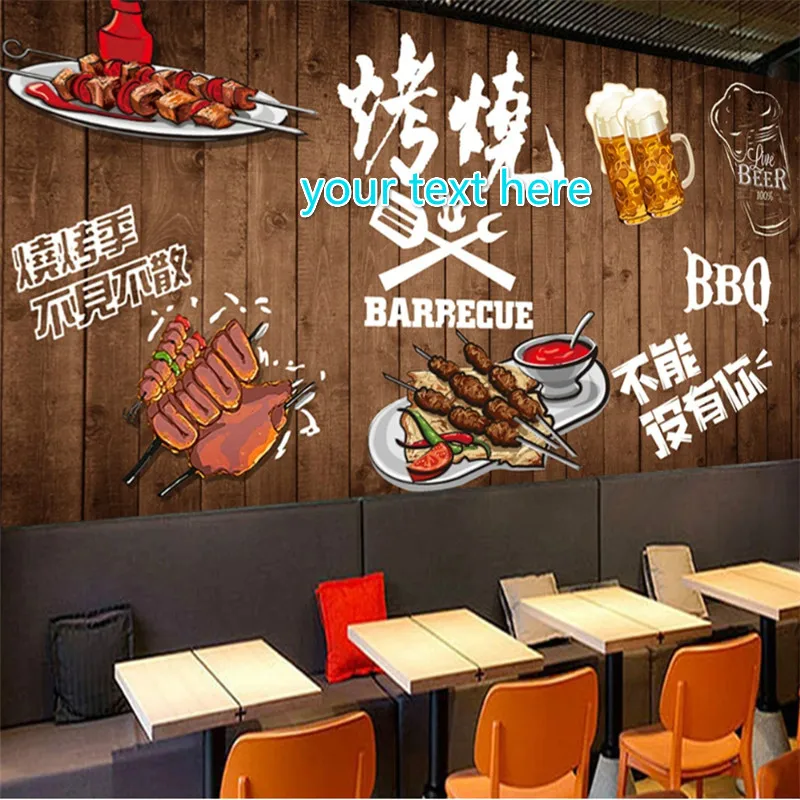 

Custom Retro Kebabs Papel De Parede 3D Barbecue Restaurant Wall Paper Snack Bar Industrial Decor Background Mural Wallpaper 3D