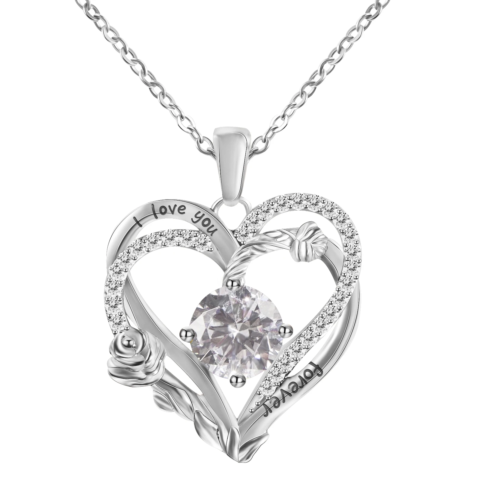 

YYSuniee S925 Sterling Silver Hollow Heart Rose Pendant Necklace for Women's Birthday Gift Birthstone Pendant
