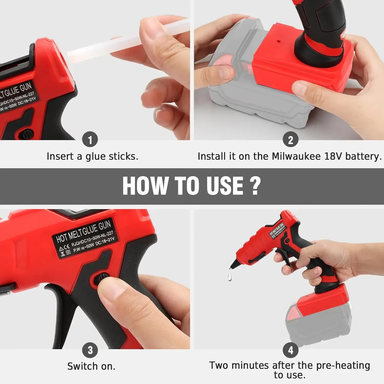 Pistola de pegamento caliente inalámbrica portátil para Milwaukee, herramientas de Batería de 18V para artes, manualidades, reparación de bricolaje con barras de pegamento caliente de 30 piezas