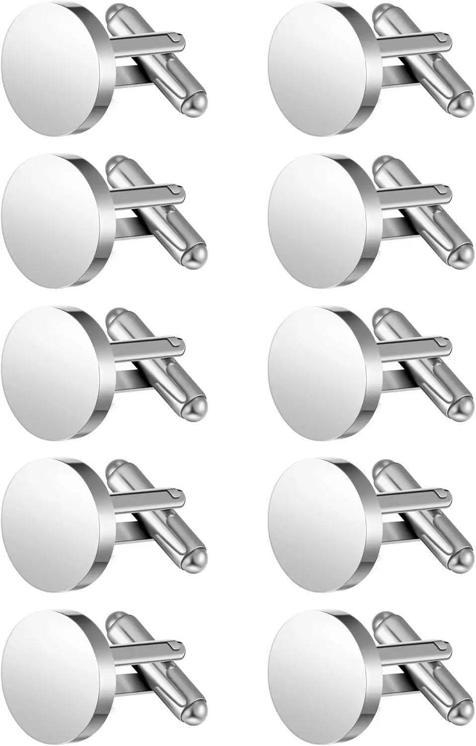

5 Pairs Classic Silver Cufflinks for Men Stainless Steel Cuff Links Set Wedding Gift