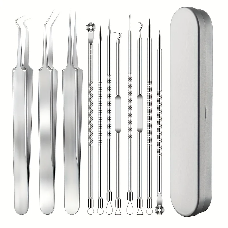 8-Piece Blackhead Removal Kit - Stainless Steel Acne And Blackhead Removal Professional Tools With A Carrying Case Facial Care