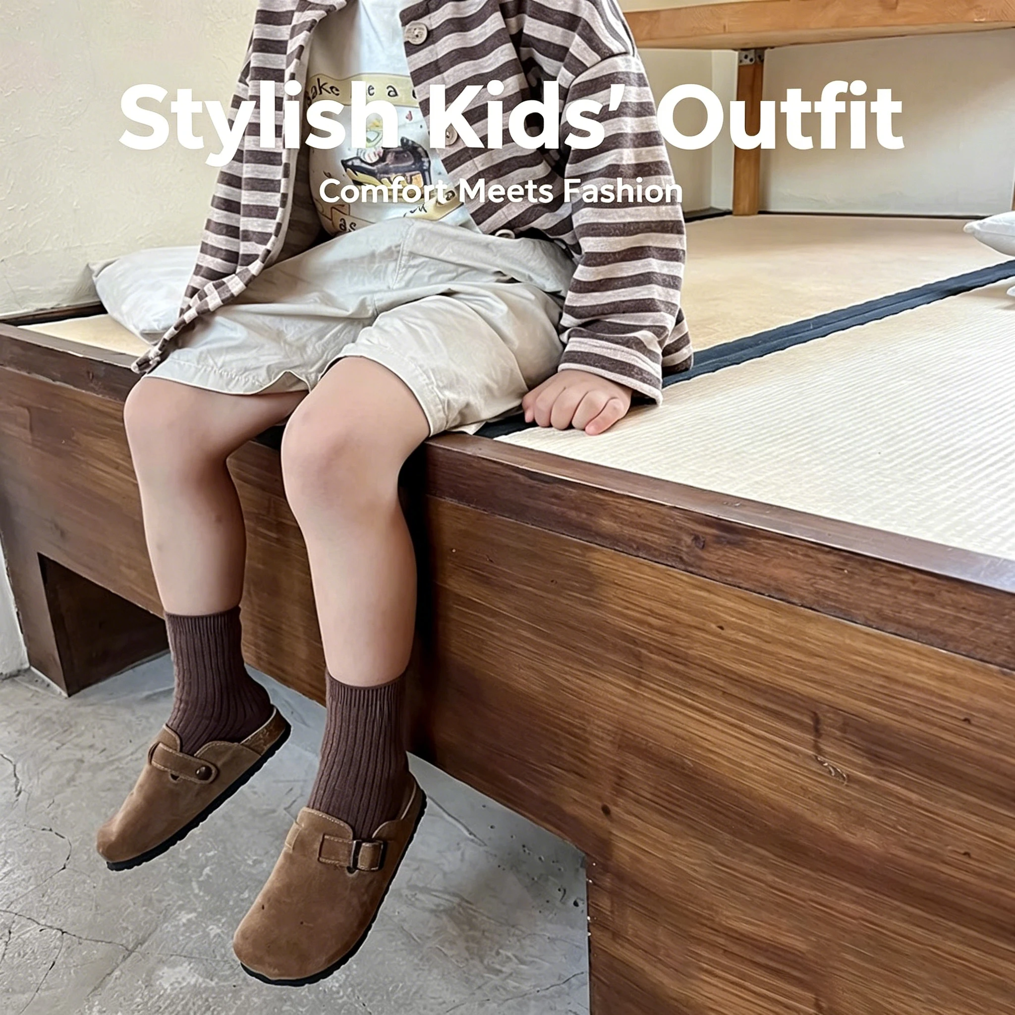 5 Pairs Kids Solid Ribbed Mid‑calf Socks Neutral Color Soft Breathable Daily Crew Socks For Boys Girls
