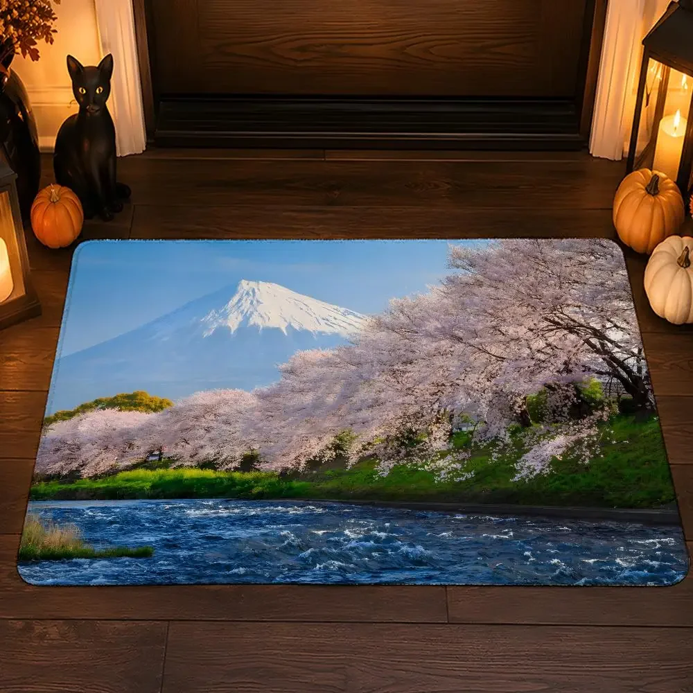 Popular Landscapes Mount Fuji Volcano Floor Mat Flannel Rug Soft Non Slip Washable Door Mat For Bathroom Kitchen Home Decor
