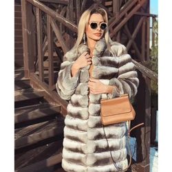 Fur Coat Women Real Chinchilla Rex Rabbit Fur Coats With Stand Collar Luxury Winter Natural Short Fur Jacket