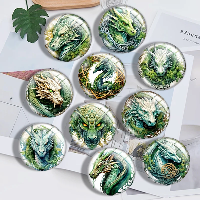 Celtic Knot Dragon  10pcs 12mm14mm/16mm/18mm/20mm/25mm Round Photo Glass Cabochon Demo Flat Back Making Findings Jewelry