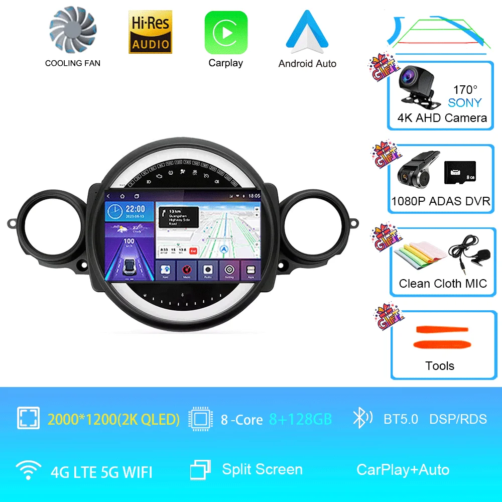 Auto radio Android 16 voor BMW Mini Cooper R56 R60 R51 2006 - 2015 GPS Carplay Navigatie Stereo Auto DSP BT DVD Multimedia Speler