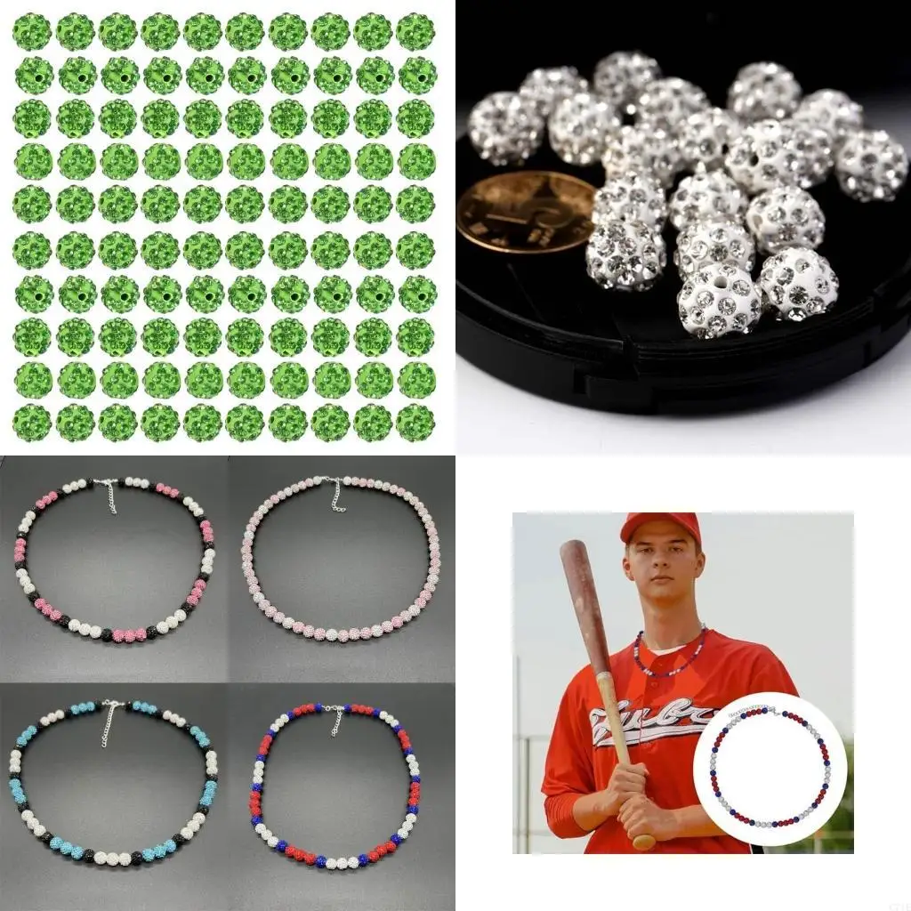 

100pcs 10mm Disco Ball Clay Beads Round Diamond Bead Colorful Rhinestones Beads for Necklace Jewelry Craft Supplies