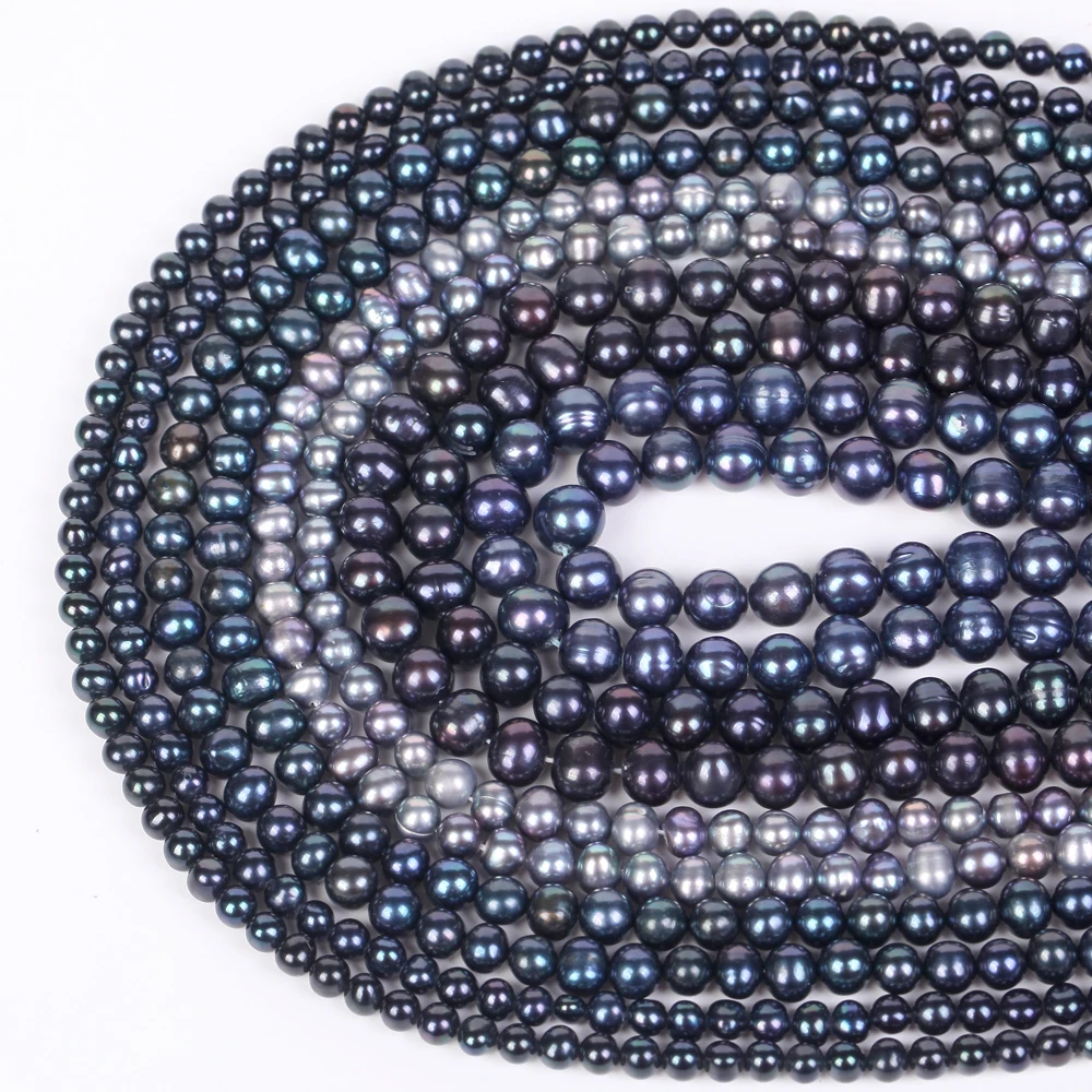 Natural Black Freshwater Pearl Beads High Quality Dyeing Nearly Round Shape Punch Loose for Jewelry Making DIY Necklace Bracelet