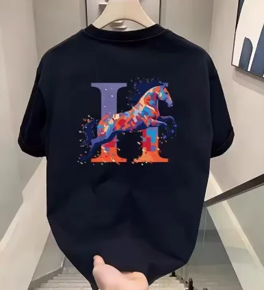 2026 new Retro street-style ink-blurry pattern T-shirt - Men's and women's large color-blocked letter print loose and casual top