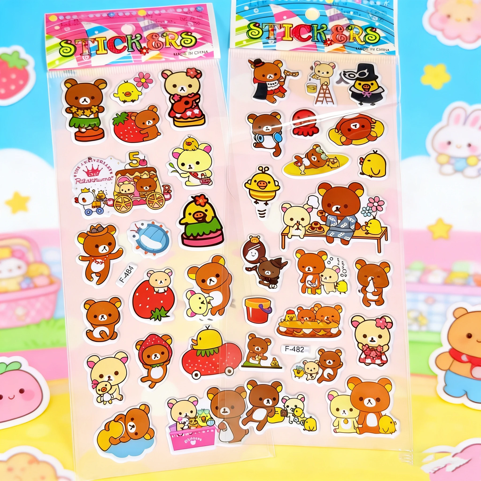 Cute High-Aesthetic Rilakkuma 3D Bubble Stickers - Waterproof Cartoon Decor for Polaroid & Hand Account DIY