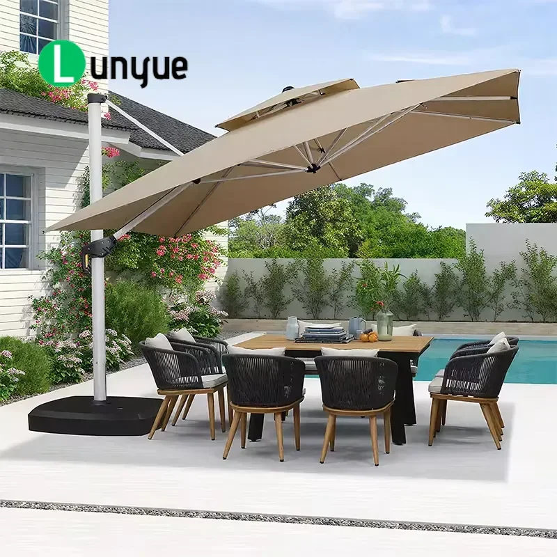 2m Square Cantilever Garden Parasol Aluminum Waterproof Sunscreen Umbrella Modern Outdoor Luxury Patio Shade Roman Style