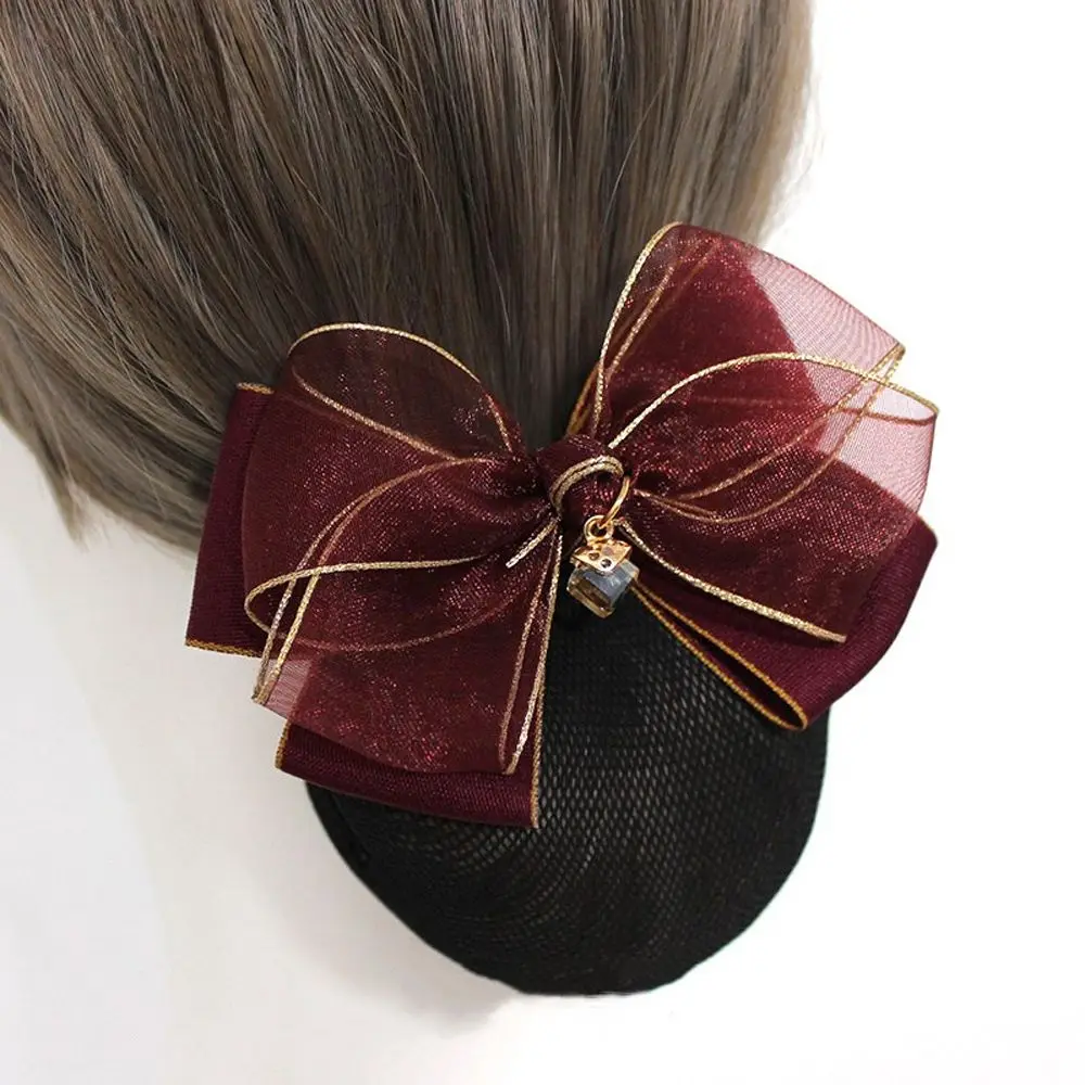 Trendy Gift Elegant Retro Cloth For Stewardess Nurse Mesh Snood Bow headwear Women Headdress Hairnet