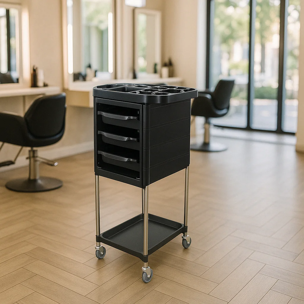 Salon Trawer Trolley Black Rolling Wheels Cart Trolley For Barber Salon
