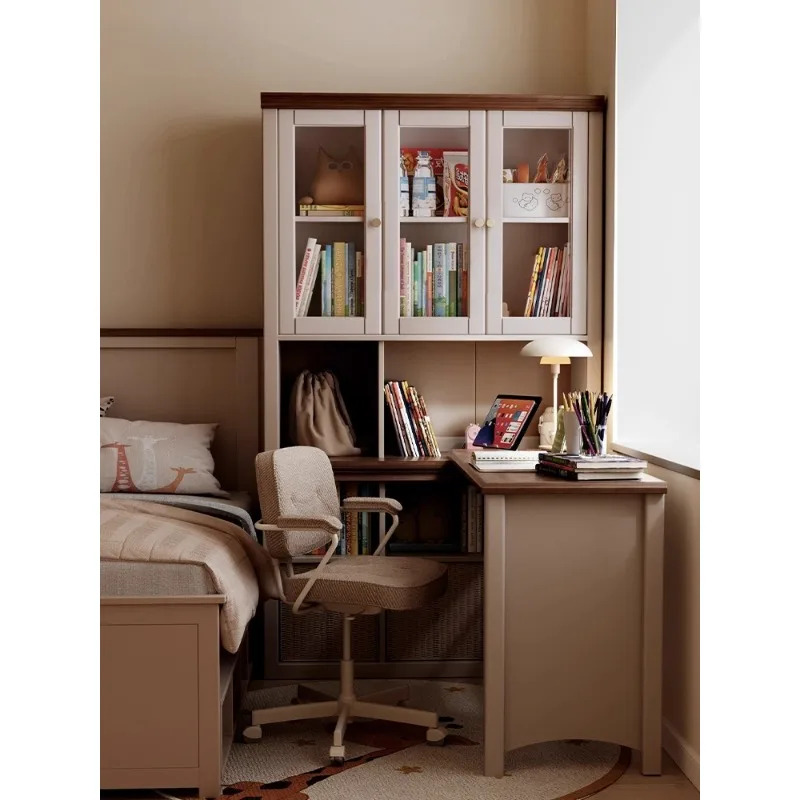 Solid wood corner desk bookshelf integrated bookcase simple and beautiful home children's primary and secondary school students