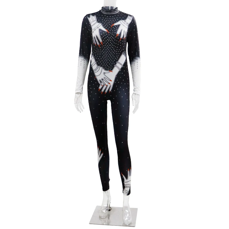 VIPFASHION Women Catsuit Black Red Sexy Zentai Suit Holiday Party Clothes 3D Digital Print Cosplay Costume Long Sleeve Jumpsuits