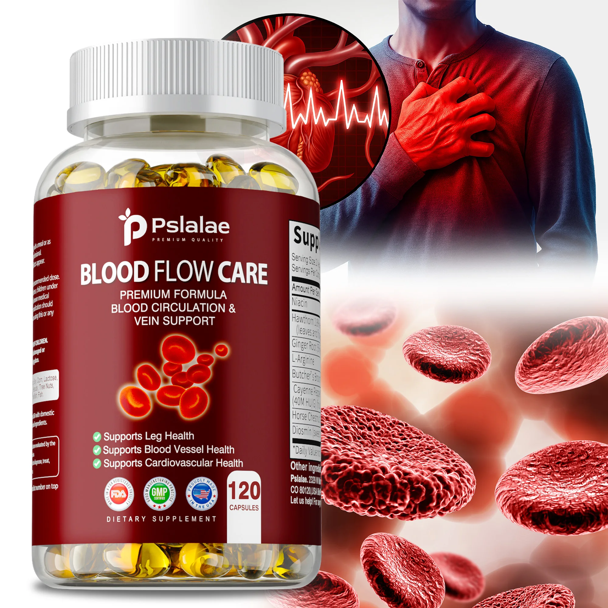 

Blood Flow Care Capsules - Supports Leg Veins, Heart, Cardiovascular Health, Promotes Blood Circulation Reduce Spider