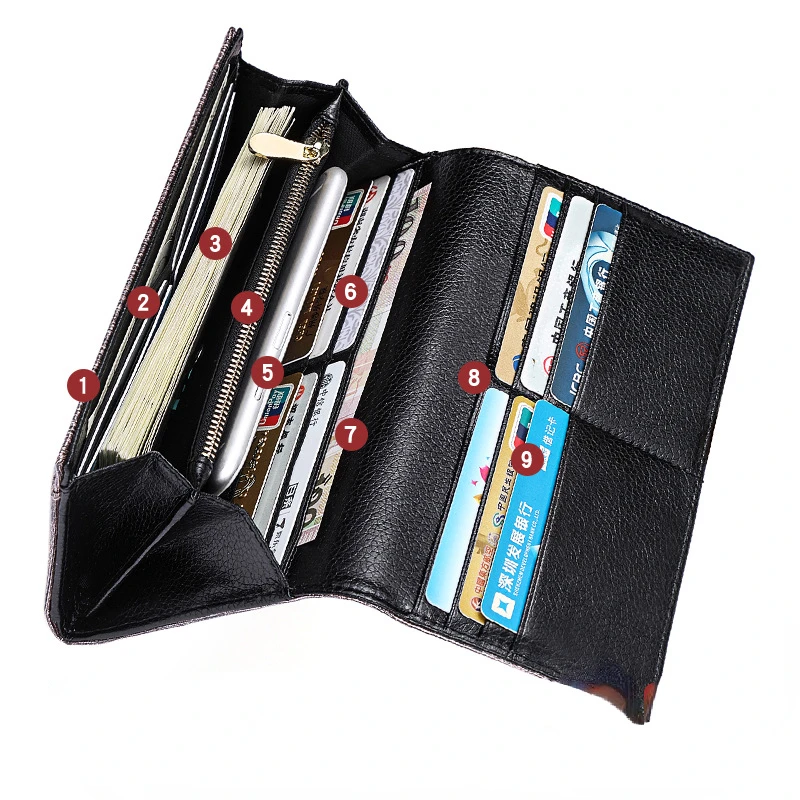 Genuine Leather Women Long Wallet Luxury Design Female Clutch Wallet Card Holder Ladies Purse Zipper Coin Phone Pocket Quality