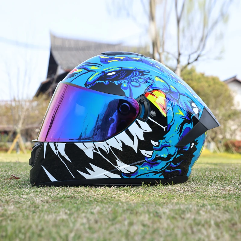 Motorhelm, volledige helm met dubbele lens voor heren en dames, veiligheidshelm voor vier seizoenen voor straatfietsen