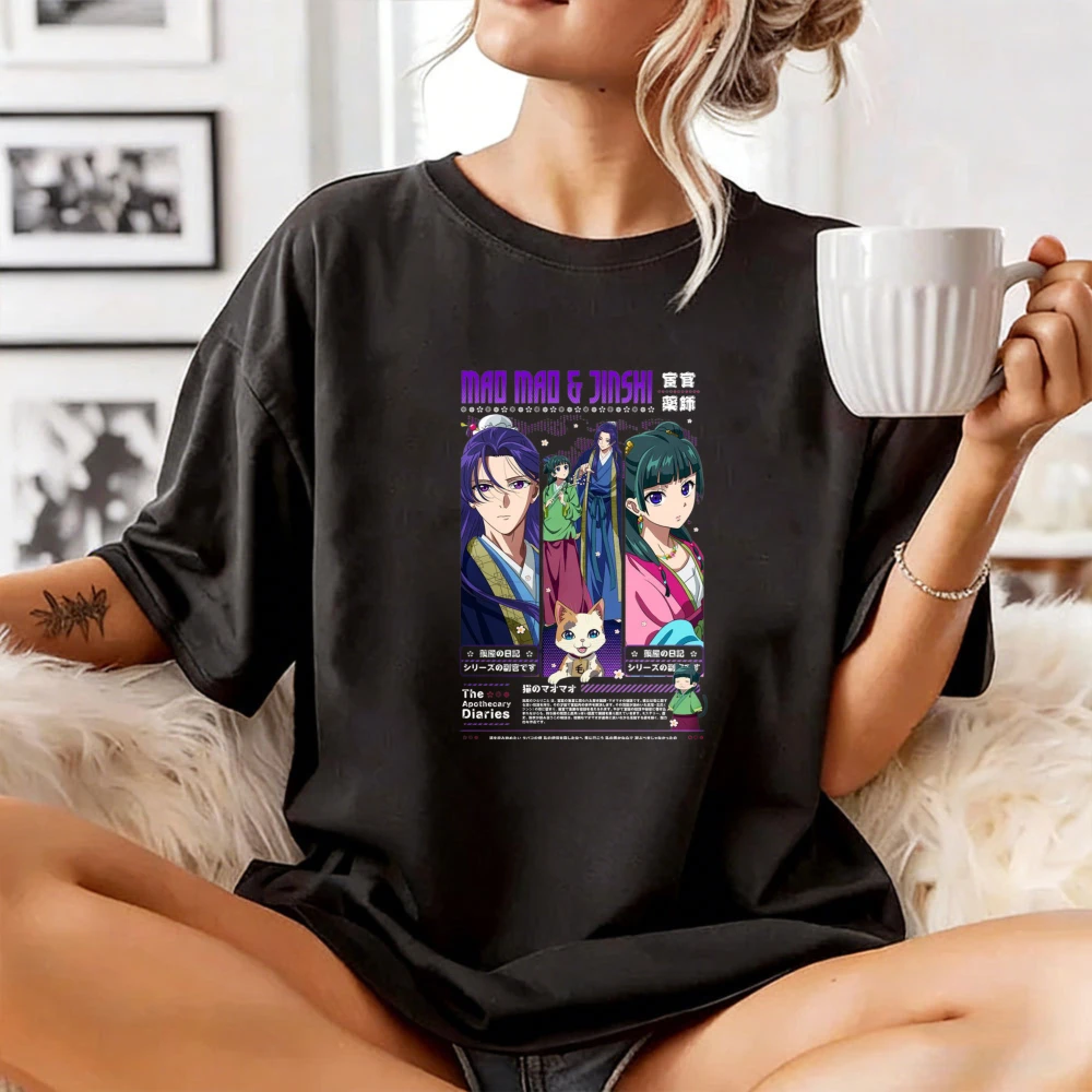 Trendy Maomao Jinshi Anime Ensemble Graphic Tee The Apothecary Diaries Poster Unisex Cotton Shirt Japanese Animation Fans Gifts