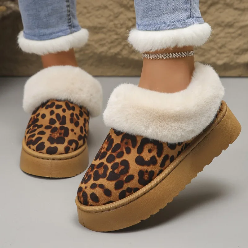 

New Women's Snow Boots for Autumn and Winter,Stylish and Elegant Leopard Print French Fleece Warm Thick-soled Cotton Shoes，36-41