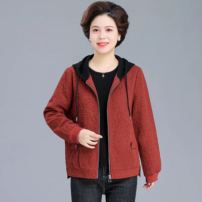 

Casual Hooded Jaet Women's Mid-Aged Faion Outerwear Spring Autumn Windbreaker Polyester Fiber Straight Cut Sle Patch Po...