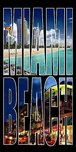 Florida Beach Towel 31.5x63 Inch Palm Trees Yellow Umbrella Print Soft Microfiber Bath Towel for Summer Pool Party
