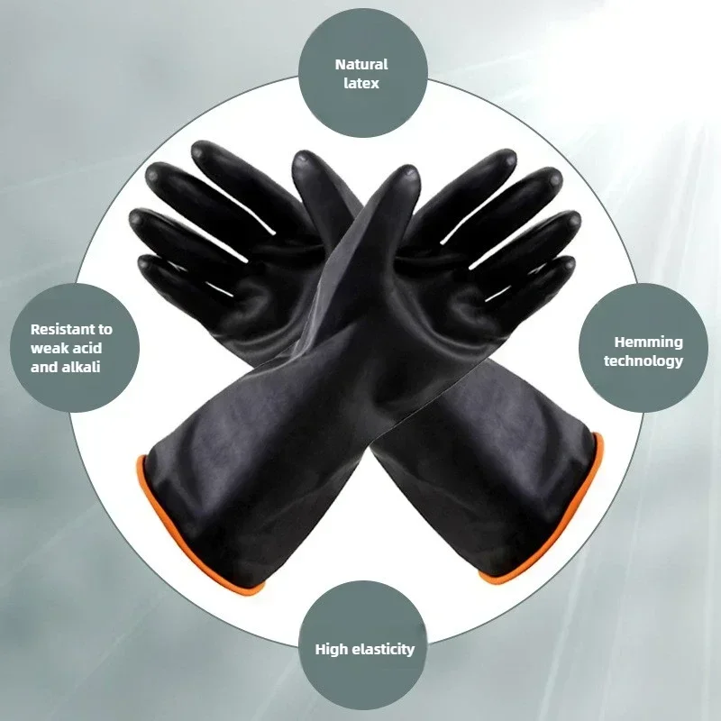 Acid Alkali Resistant Rubber Gloves Black Double Layer Lengthened Thickened Industrial Chemical Protection Safety Gloves