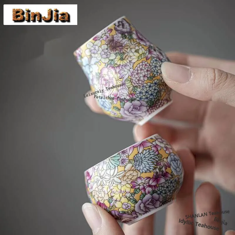 50ml Chinese Enamel Colored Thousand Flowers Teacup Silver Gilded Master Cup Juxiang Aroma Cup Ceramic Chazhan Tea Kung Fu Set