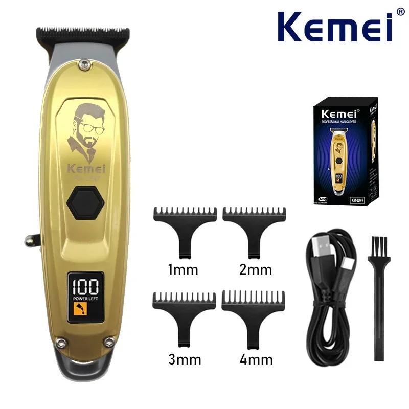 Kemei KM-PG1947 Professional Hair Clipper for Men LCD Display Hair Trimmer Machine USB Charging Cordless Hair Cutting Machine