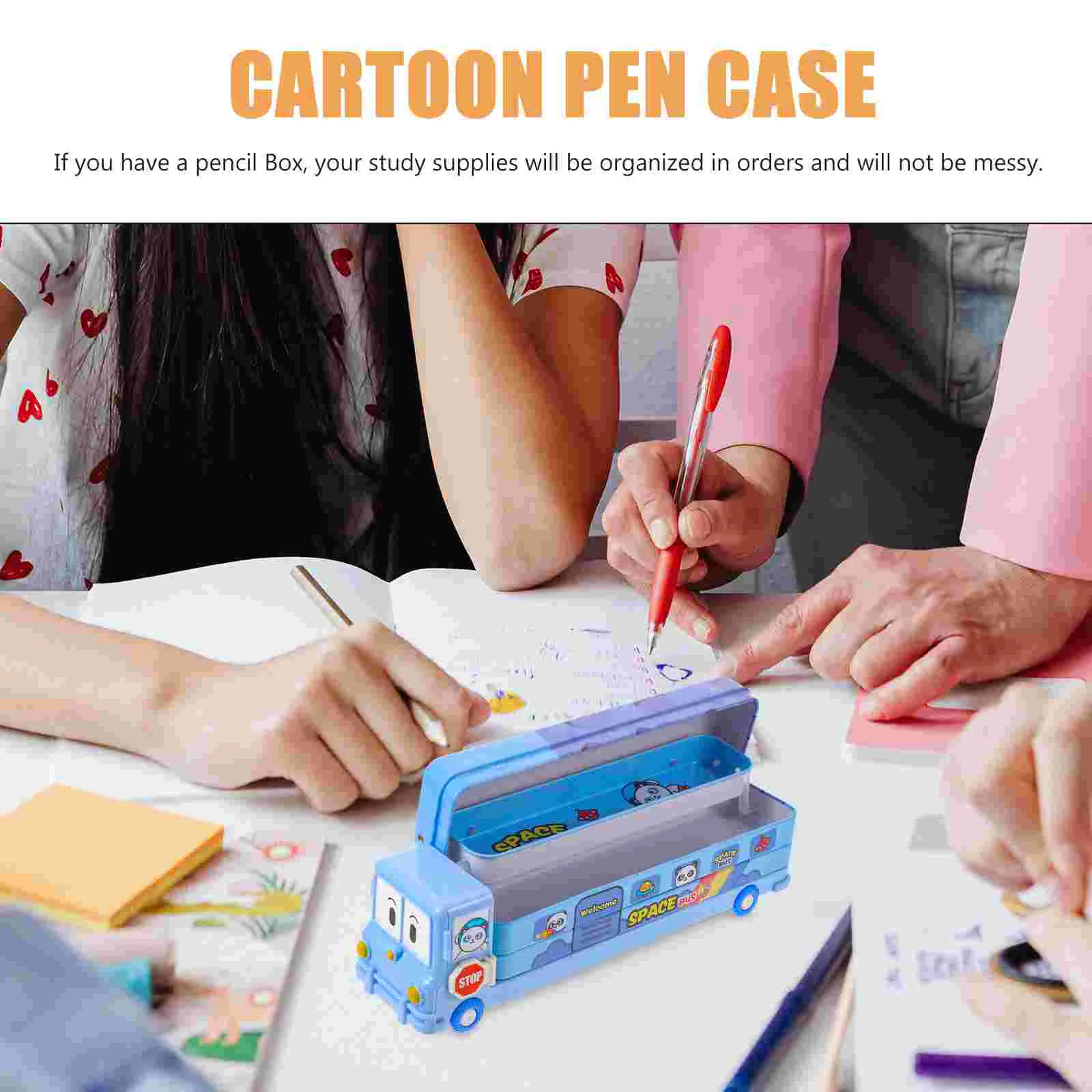 Penetui Cartoon potlood Grote capaciteit Versier decoratieve blauwe container Kind