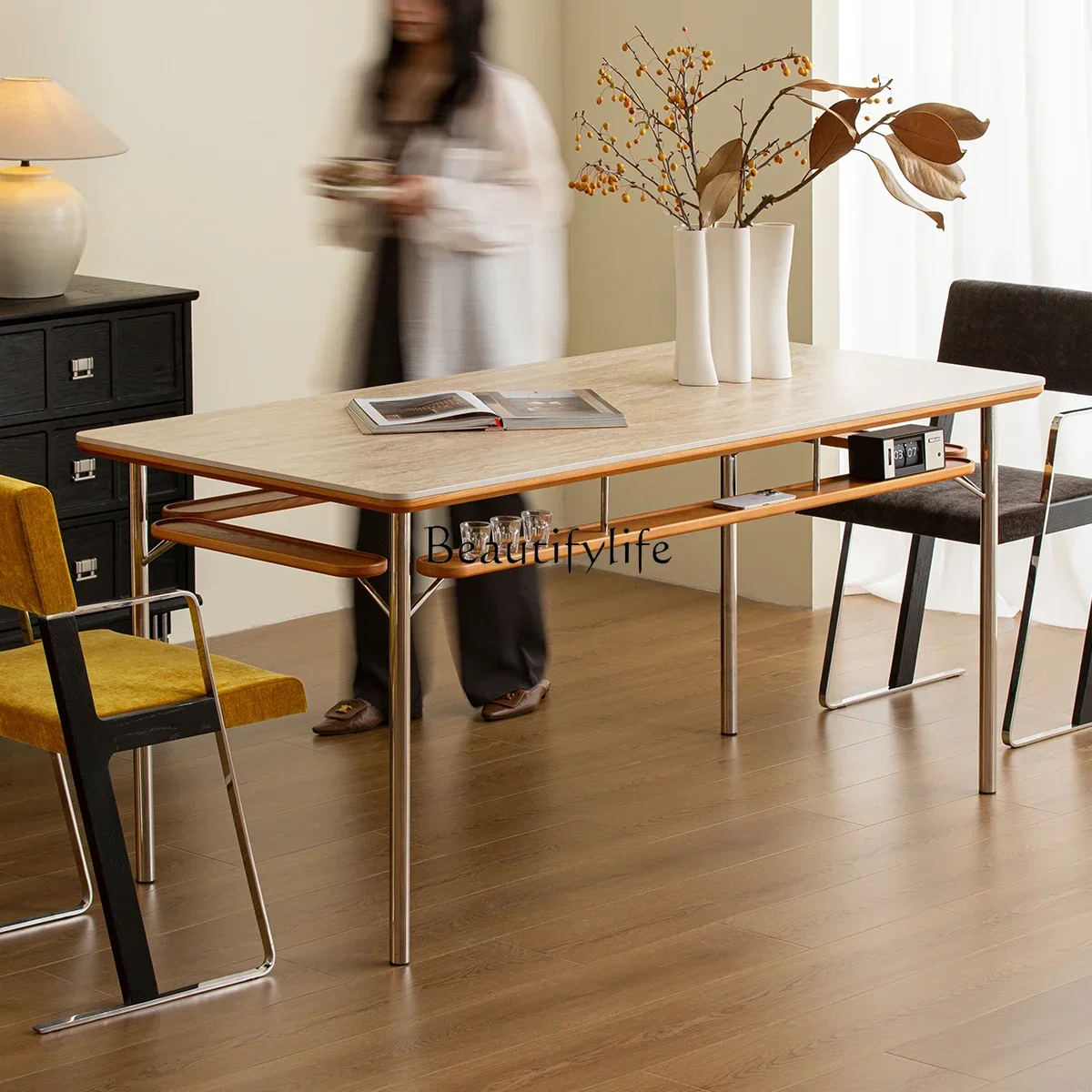

ls 42Medieval ash wood table living room household rectangular solid wood rock slab dining table