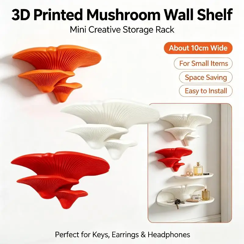 Cute Mushroom Shaped Wall Stand 3D Printed Storage Rack Organizer for Artistic Room Decor Key Trinket Holder 1Pcs