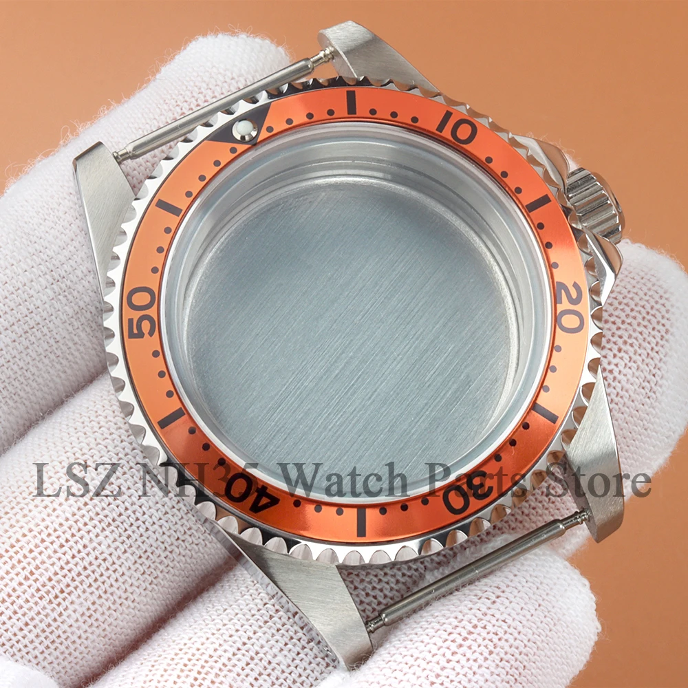 39.5mm NH35腕時計ケース オレンジベゼル サファイアガラスケース NH35 NH36ムーブメント対応 28.5mm文字盤 316Lスチール サブマリーナー GMTケース