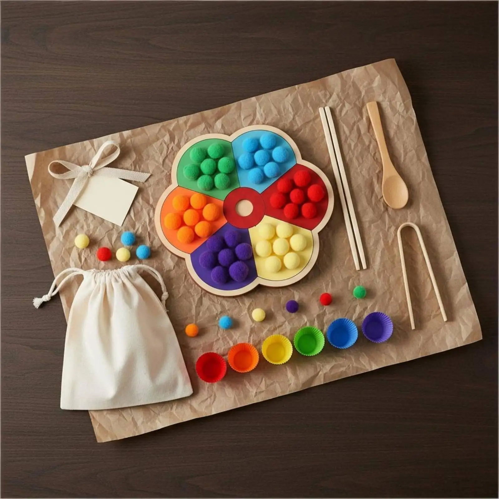 Flower Color Sorting Toy Hand-Eye Coordination Color Matching Toy Early Learning Clip Bead Puzzle for Young Children,