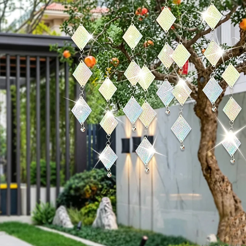 Diamond-Shaped Round Reflective Bird Repellent Sheet Garden Decoration Outdoor Bird Repeller With Bel Anti-Bird Hanging Piece