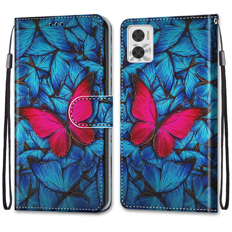 Flower Pattern Flip Case For Motorola Moto E22i E22 4G MotoE22 i E 22i Motoe22i Wallet Leather Phone Cases Stand Book Cover Bags