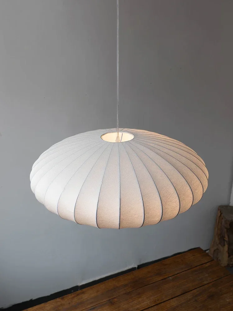 Nordic Apartment Silk Pendant Chandelier Lighting Japanese Style Wabi-sabi Living Dining Room Cream Style Silk Pendant Lamps