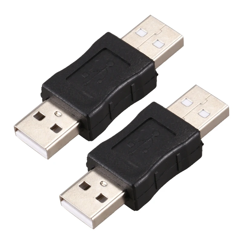 2X USB A Male To Male Connector Adapter Black