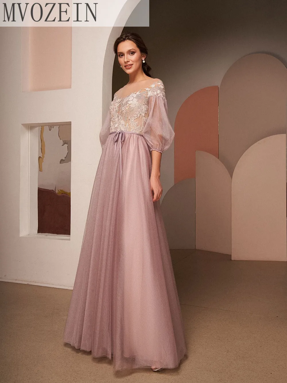 Elegant Evening Dress Puffy Sleeves A-Line Formal Dress Women's Party Dress Long Prom Dress Transparent Dresses