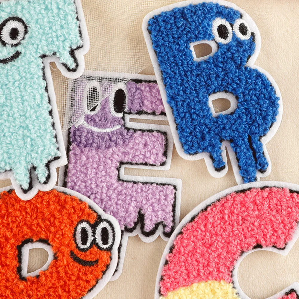 Self adhesive towels embroidered labels creative embroidered clothing accessories badges cartoon letters fabric labels patches